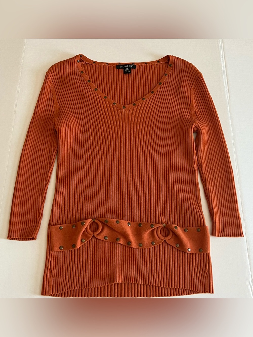 Vintage Y2K August Silk Rust Ribbed Studded O-Ring Sweater Top